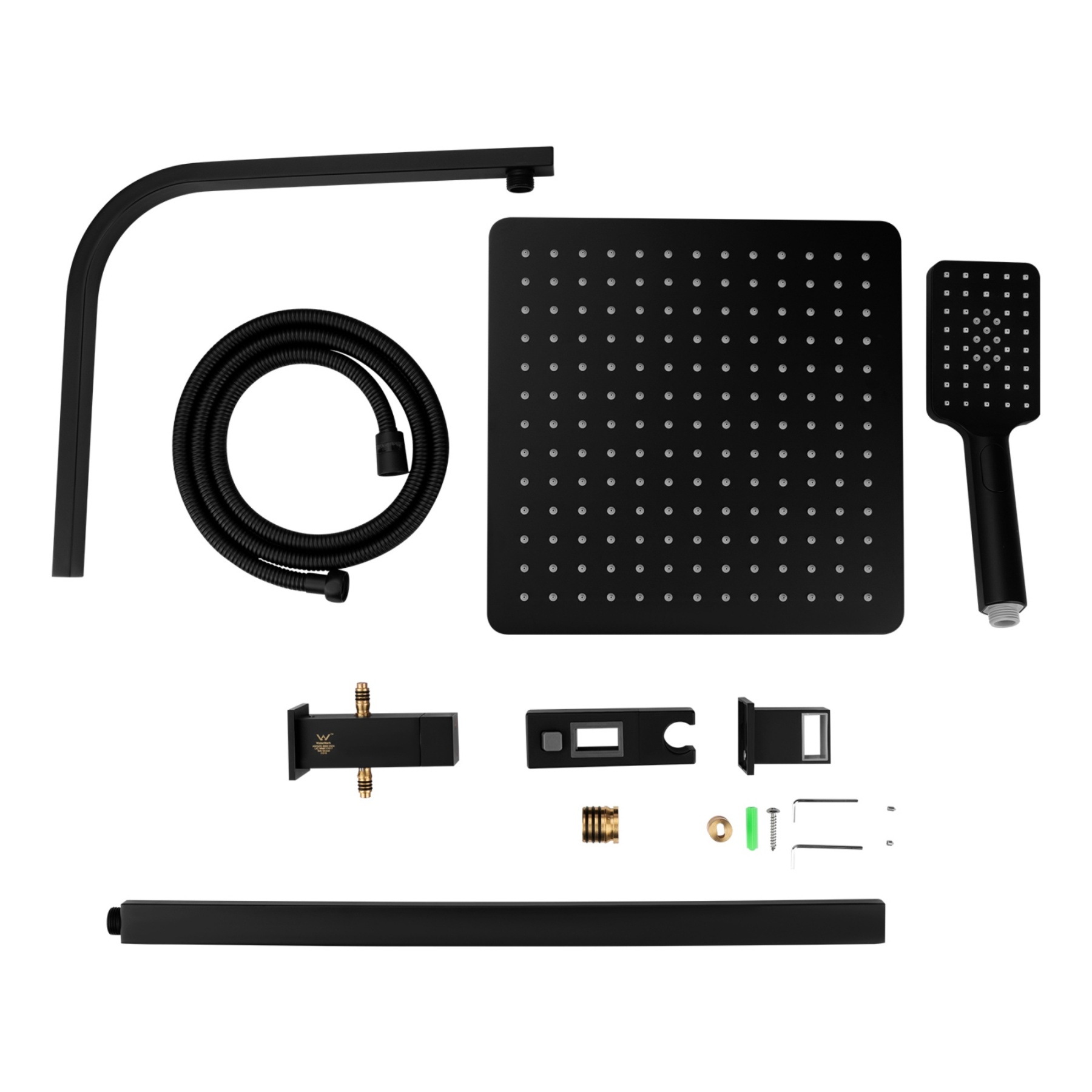 12'' Bathroom Square Rainfall Twin Shower Set 300mm Super Thin Overhead Shower Head 3 Function Hand-held Shower Rose Gooseneck Shower Arm Gooseneck Twin Shower