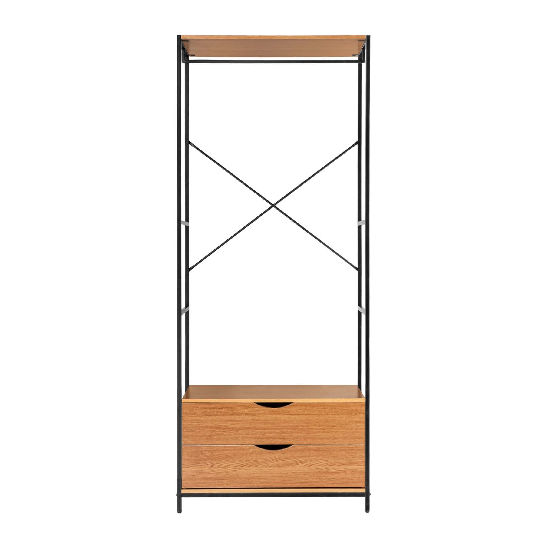 2 Drawer Cabinet Open Wardrobe Clothes Storage Organizer Coat Garment Hanger Rail Rack