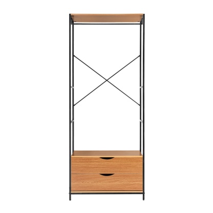 2 Drawer Cabinet Open Wardrobe Clothes Storage Organizer Coat Garment Hanger Rail Rack