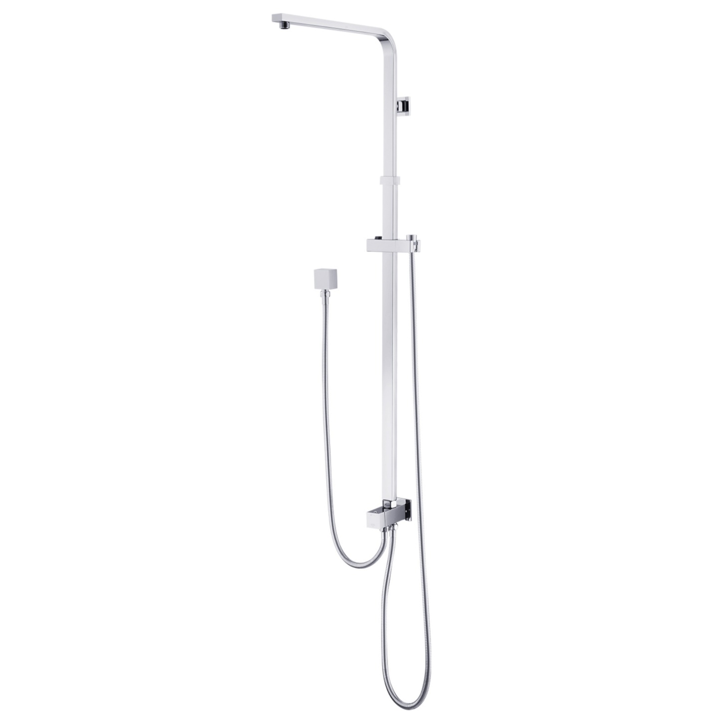 Bathroom Square Twin Shower Rail Body Wall Mounted Adjustable Height Sliding Rail Gooseneck Shower Arm Diverter Chrome/Black