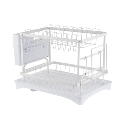 Kitchen Sink Drain Storage Rack Dish Bowl Cup Cutlery Drying Holder Black / White
