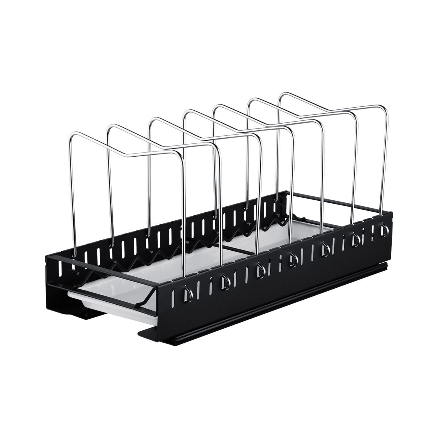 Under Cabinet Pull-Out Kitchen Cookware Storage Rack Pot Pan Organizer Holder Drain Tray Shelf Black/White