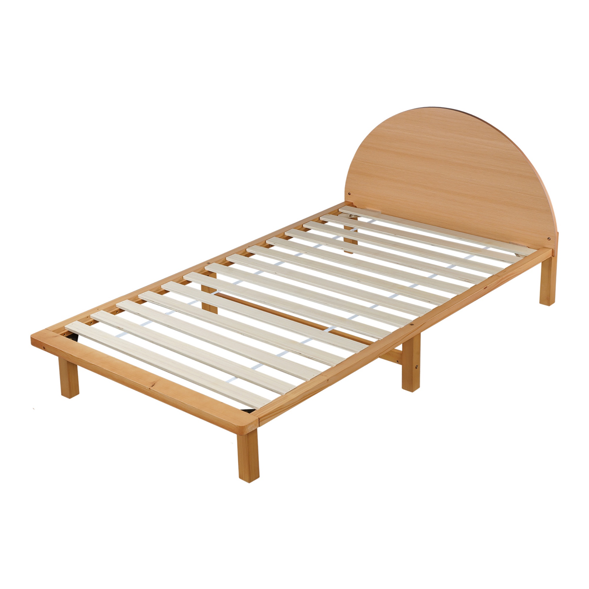 Bedroom Pine Wood Bed Frame Wooden Base Platform Round Bedhead Oak Single