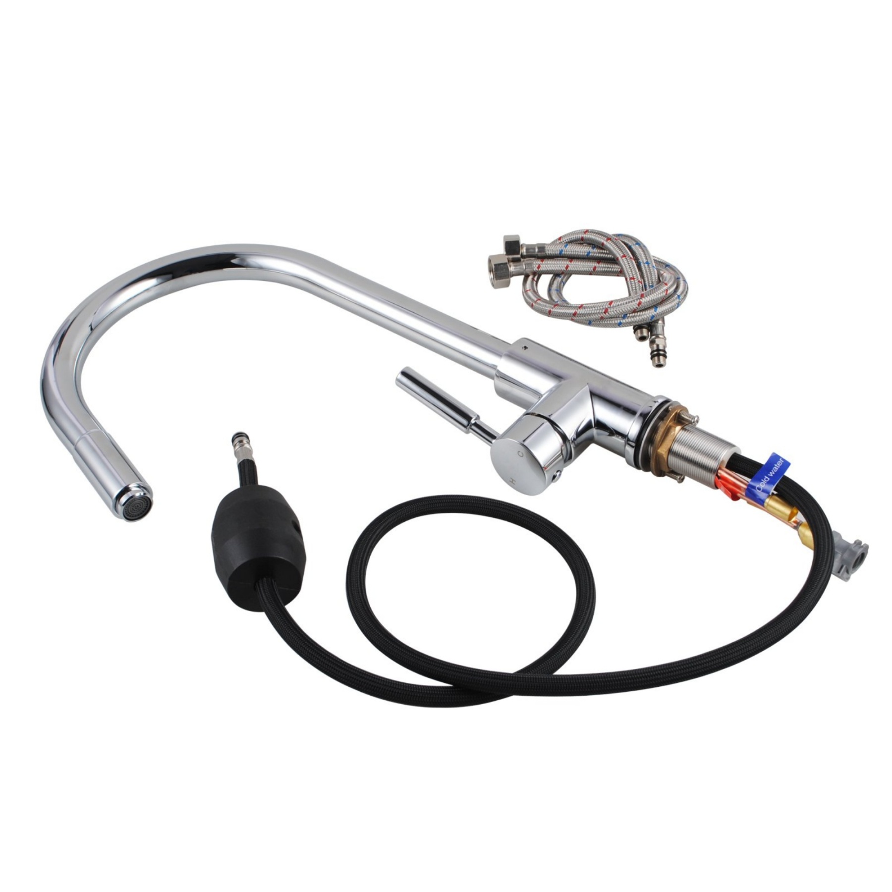 360° Swivel Pull Out Spout Kitchen Mixer Tap Kitchen Basin Sink Faucet Chrome / Matte Black / Brushed Yellow Gold