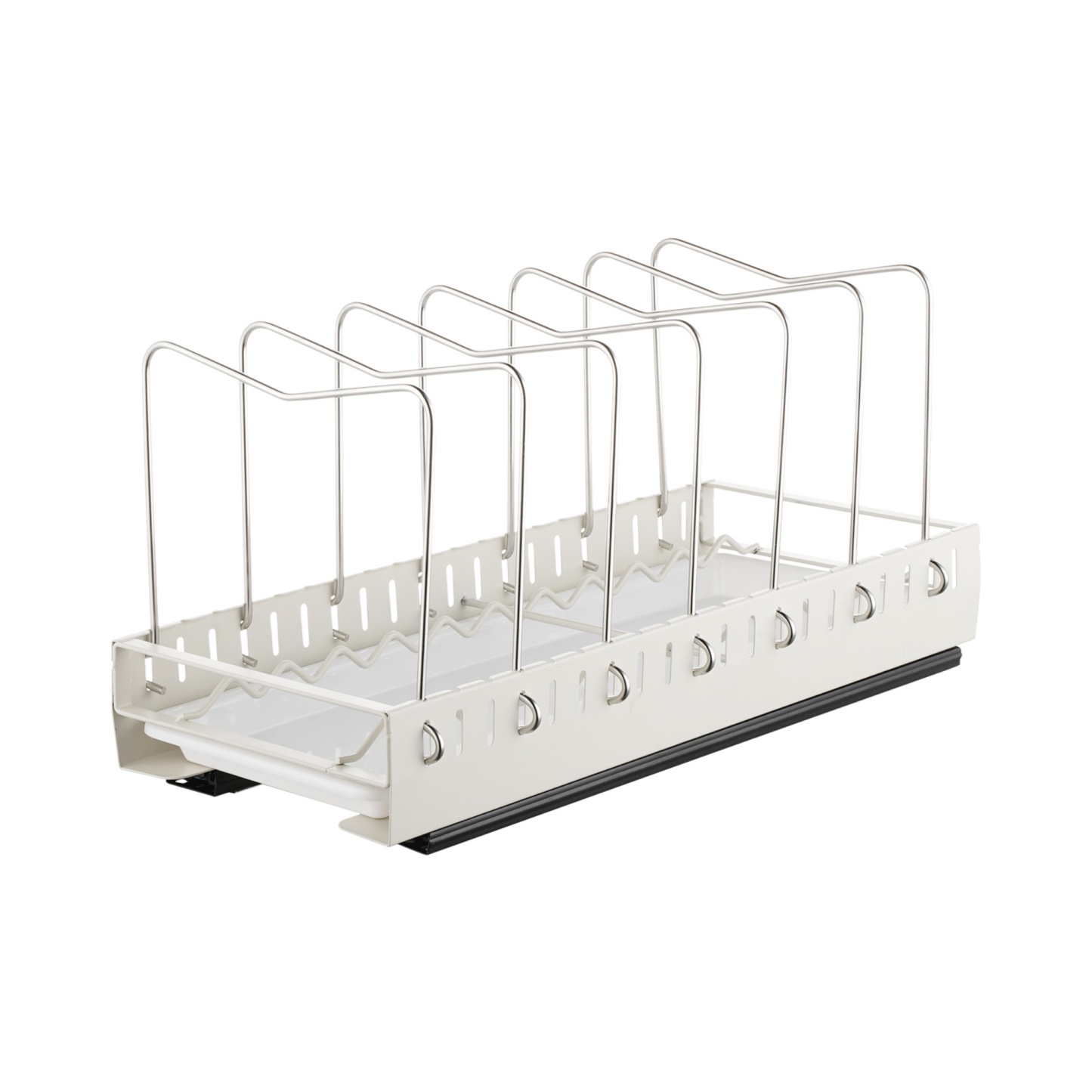 Under Cabinet Pull-Out Kitchen Cookware Storage Rack Pot Pan Organizer Holder Drain Tray Shelf Black/White