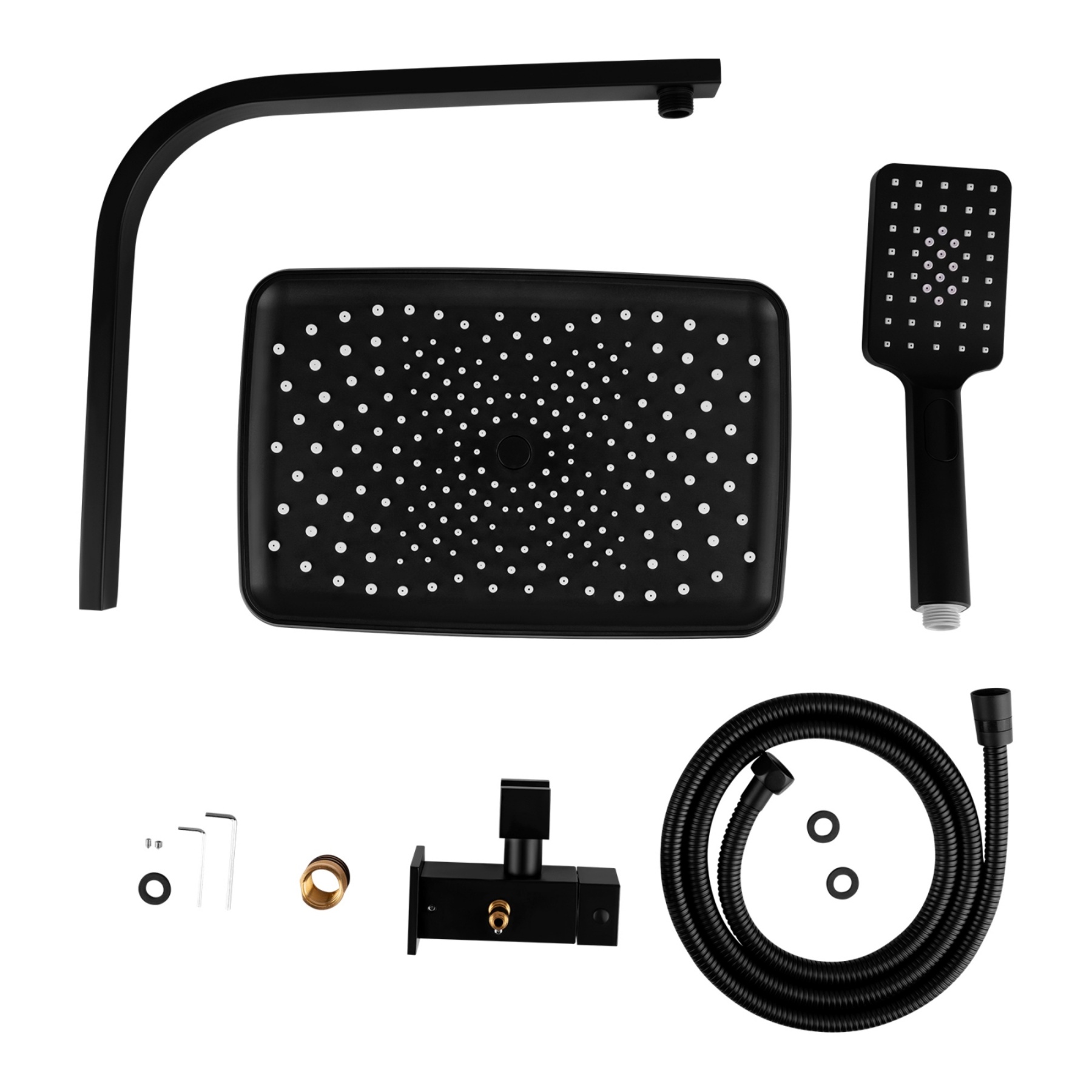 Rectangle 12“ Rainfall Shower Head Set Chrome Twin Shower 3 Function Hand-held Shower Head Shower Arm