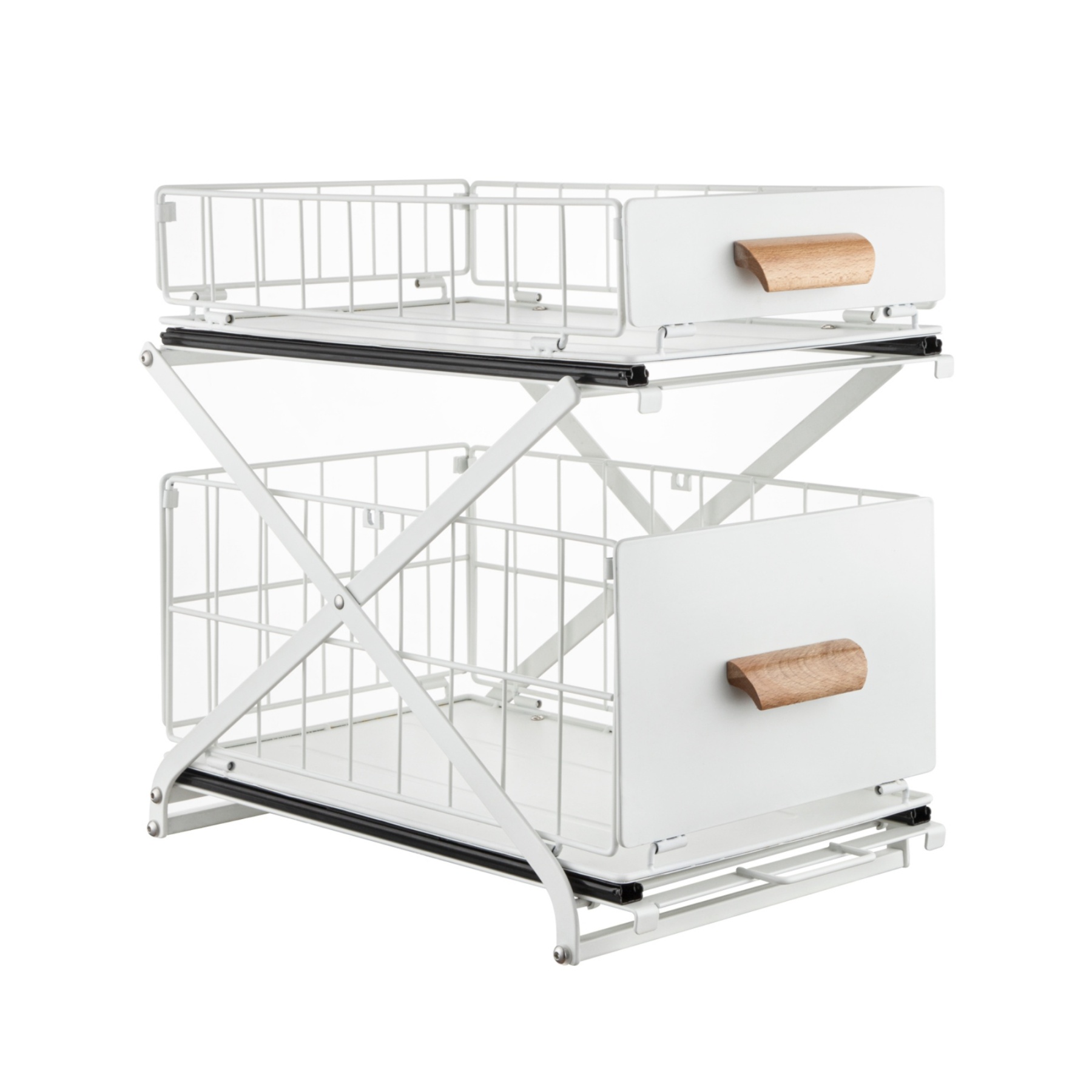 2 Tiers Slide-Out Kitchen Storage Rack Spice Jar Basket Adjustable Bathroom Cabinet Under Sink Organizer Shelf White / Black