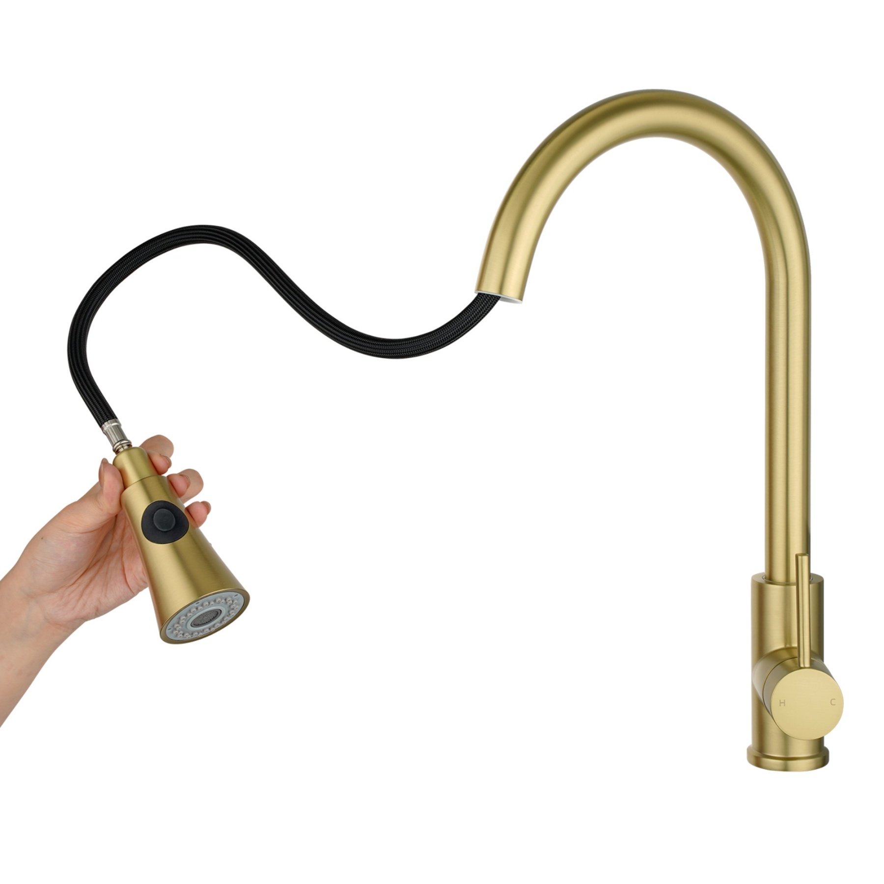 Swivel Pull Out Spout Kitchen Sink Basin Laundry Mixer Tap Brass WELS Black / Brushed Yellow Gold 