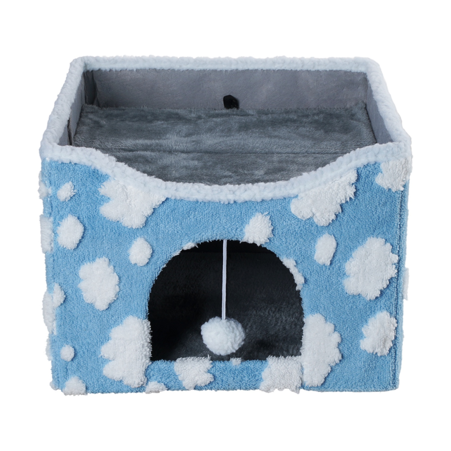 Foldable Indoor Pet Bed Cat Cave Felt Bed Scratch Pad Kitten Cat Hideaway House Grey/Blue