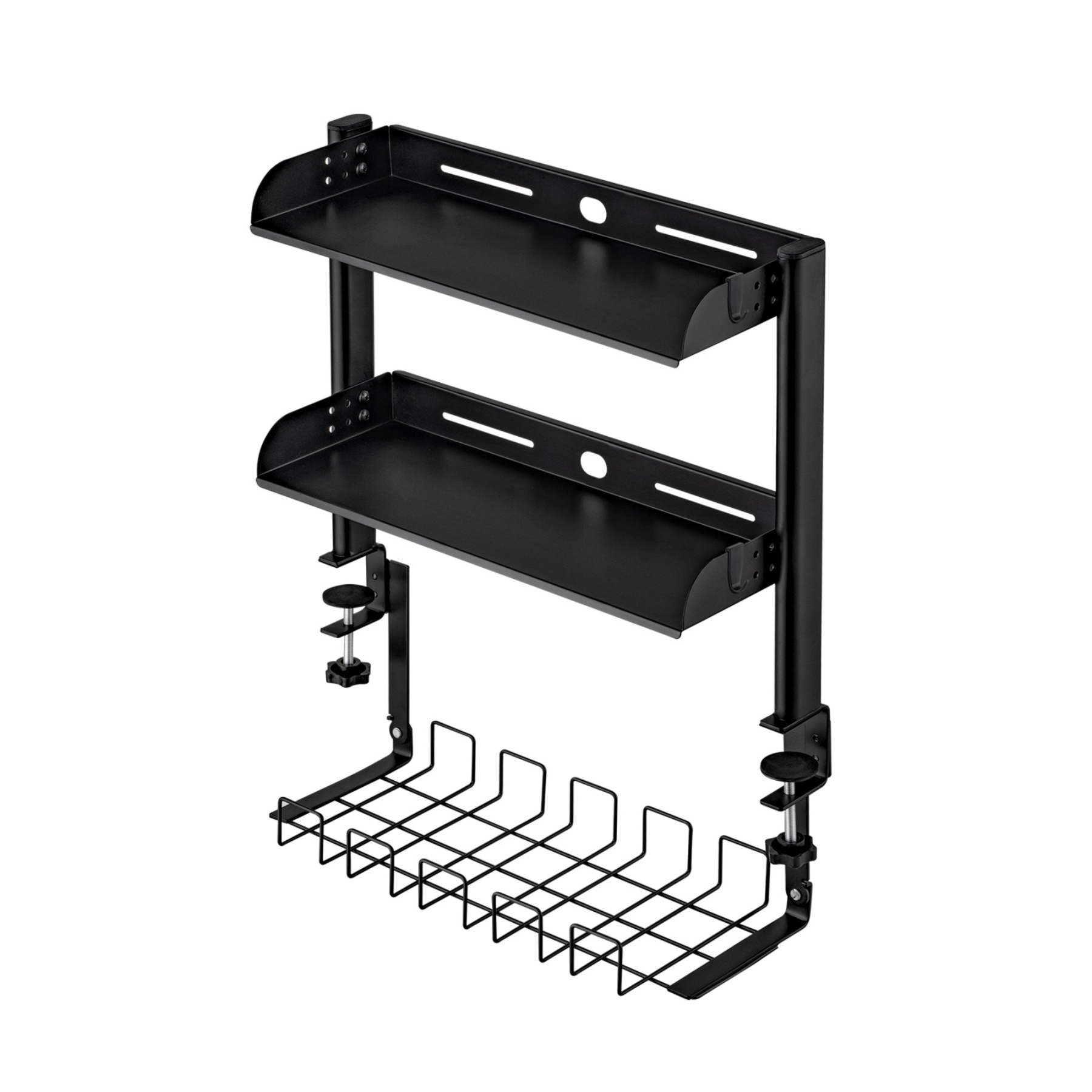 Clamp-on Cable Management Tray Desk Shelf Rack Under Desk Cable Holder Organizer Storage Rack Black