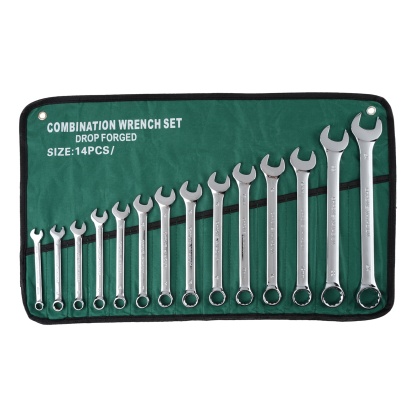 14PCs Dual Purpose Spanner Set Combination Ring Open End Wrench Hand Tool Kit