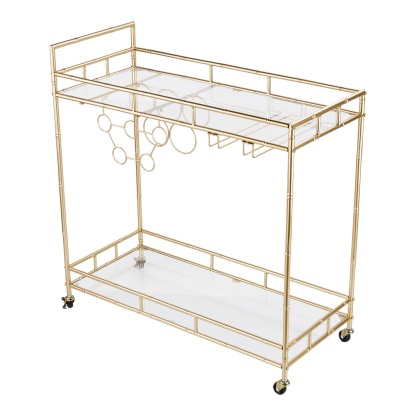 2 Tier Kitchen Island Food Fruit Serving Trolley Rolling Wine Bear Drinks Holder Bar Cart Glass Tabletop