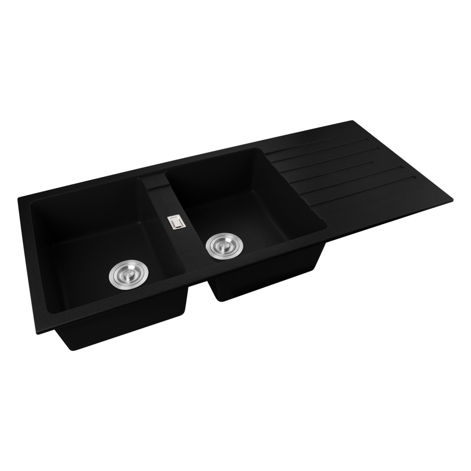 1160mm Granite Quartz Stone Kitchen Sink Double Bowls Drainboard Drainer Under/Top-Mount Black/White