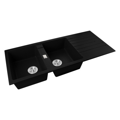 1160mm Granite Quartz Stone Kitchen Sink Double Bowls Drainboard Drainer Under/Top-Mount Black/White