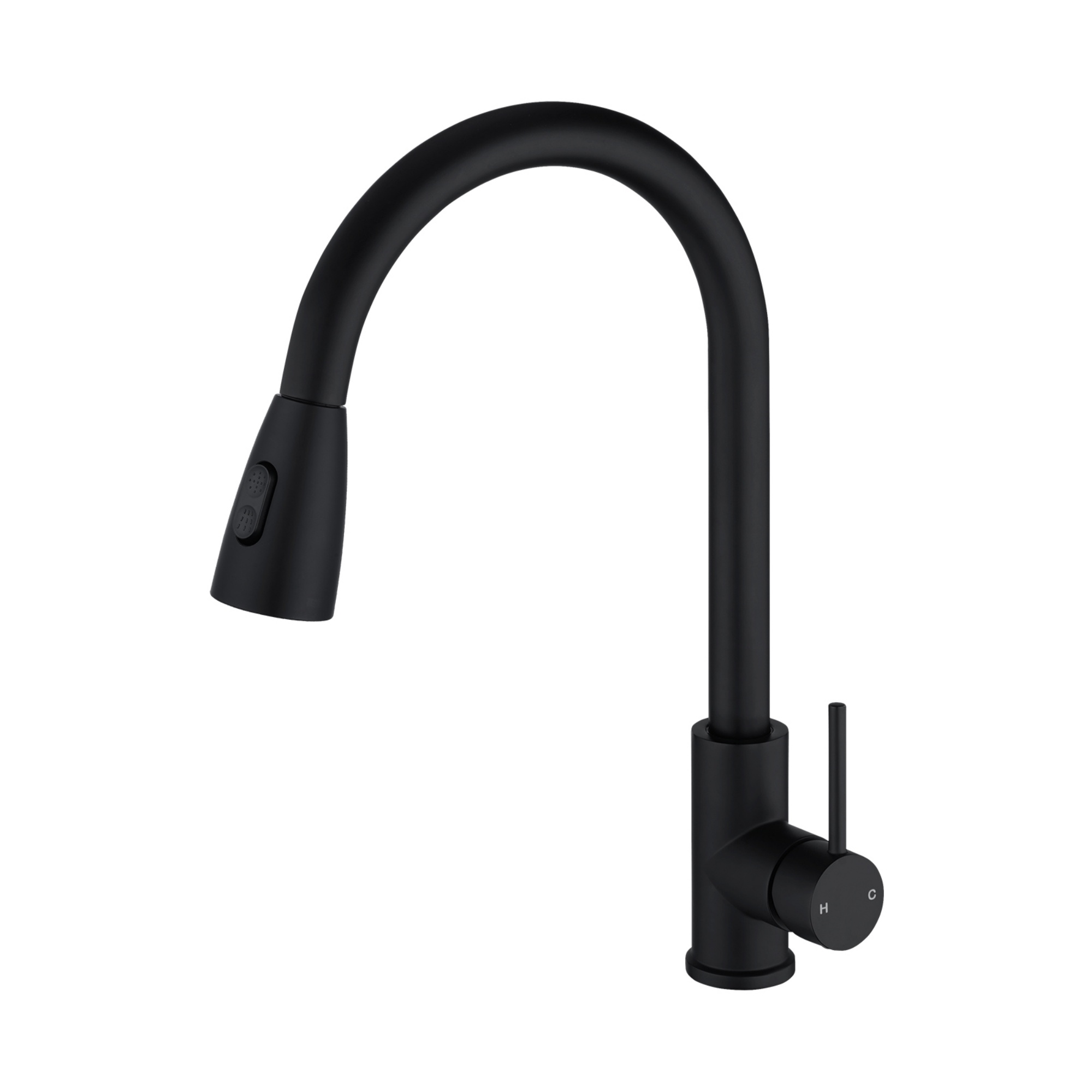 Stainless Steel 2 Function Gooseneck Pull-Out Kitchen Sink Mixer Tap 360° Swivel Laundry Basin Spout Faucet Brushed/Black