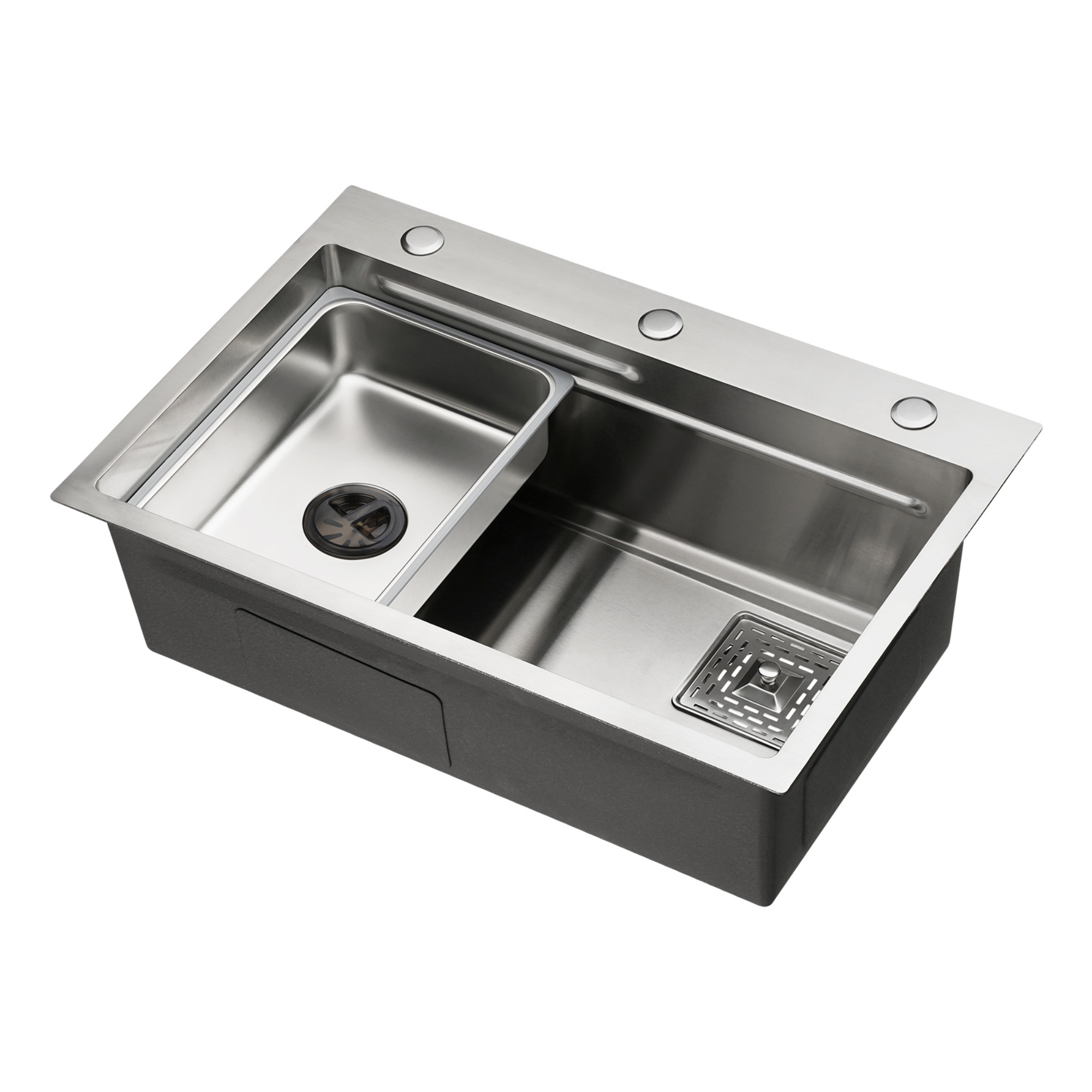 Stainless Steel Single Bowl Counter Top Control Kitchen Sink Smart Drainage Detachable Colander Satin Brush/Dark Grey/Yellow Gold