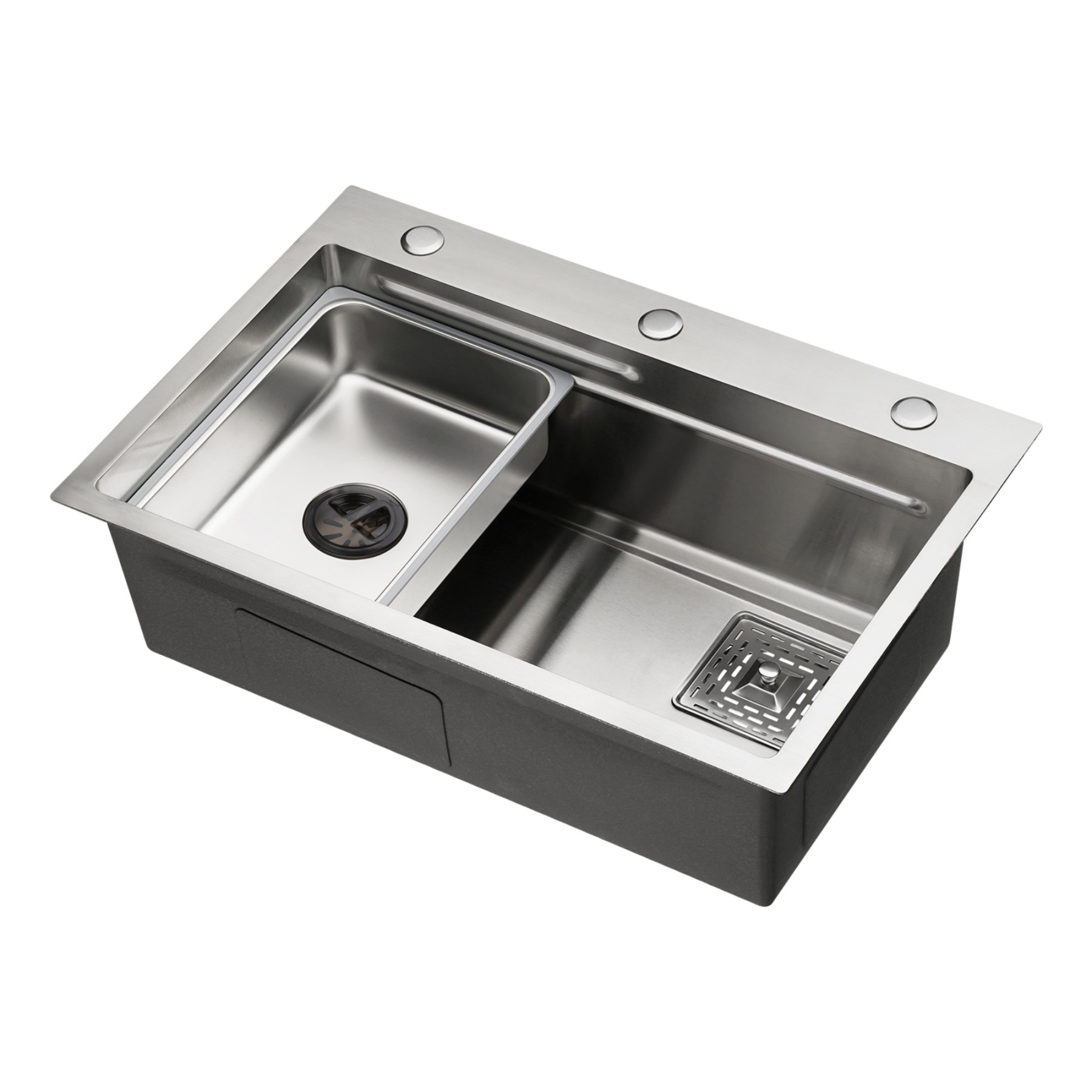 Stainless Steel Single Bowl Counter Top Control Kitchen Sink Smart Drainage Detachable Colander Satin Brush/Dark Grey/Yellow Gold