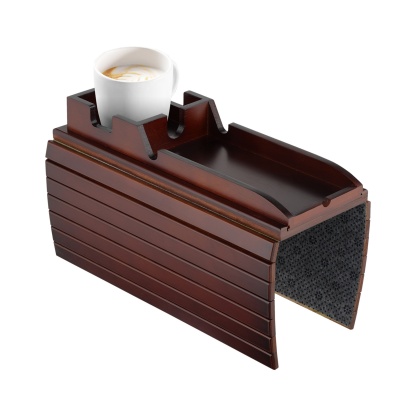 Multi-functional Bamboo Slide-Away Sofa Armrest Tray for Drinks Cellphone Remote Snacks Detachable Couch Arm Cup Holder Tray