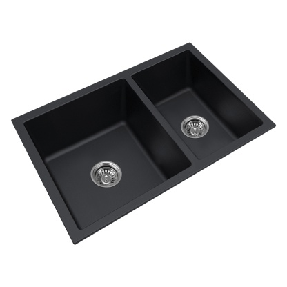 Granite Quartz Stone Double Bowl Kitchen Sink Top/Under Mount Laundry Basin Sink White/Black
