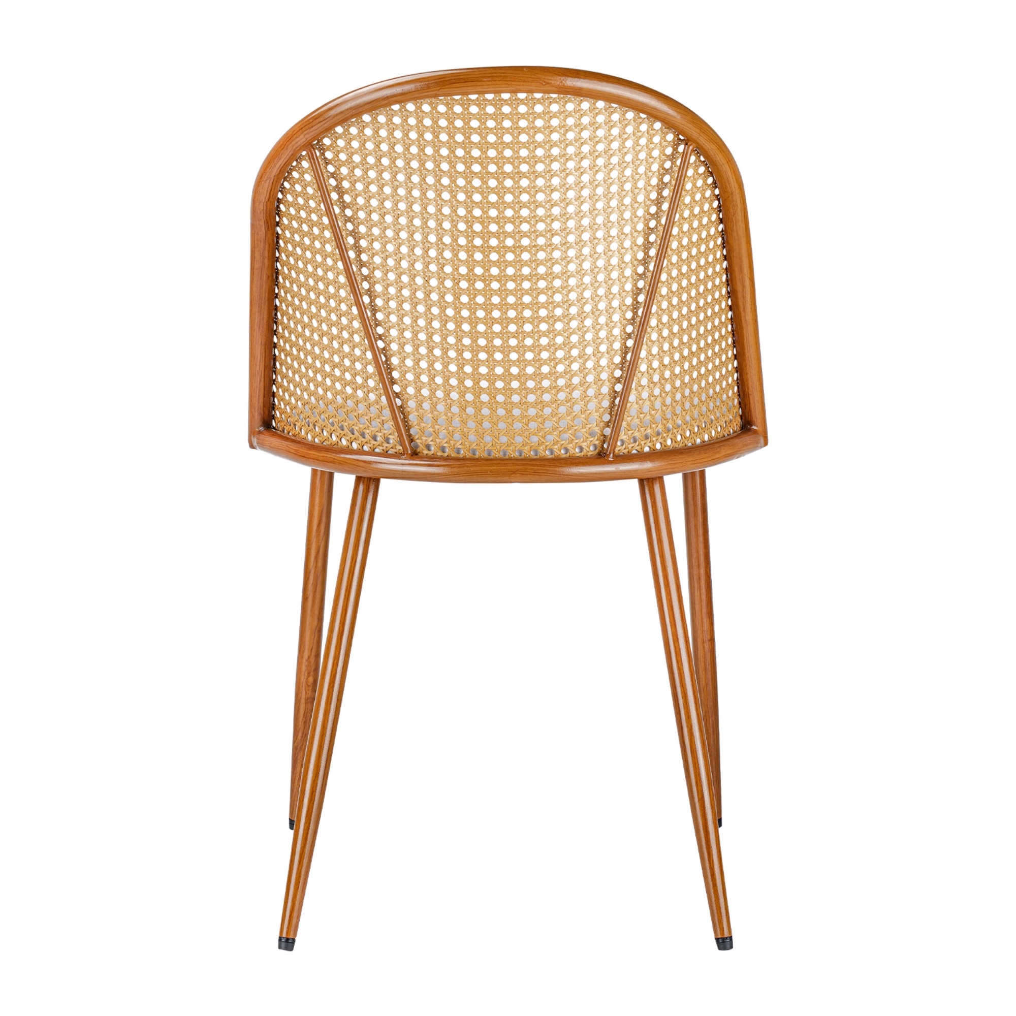 PU Leather Dining Side Chairs Curved Rattan Back Seat Metal Legs Set of 2 Black/White(Natural)