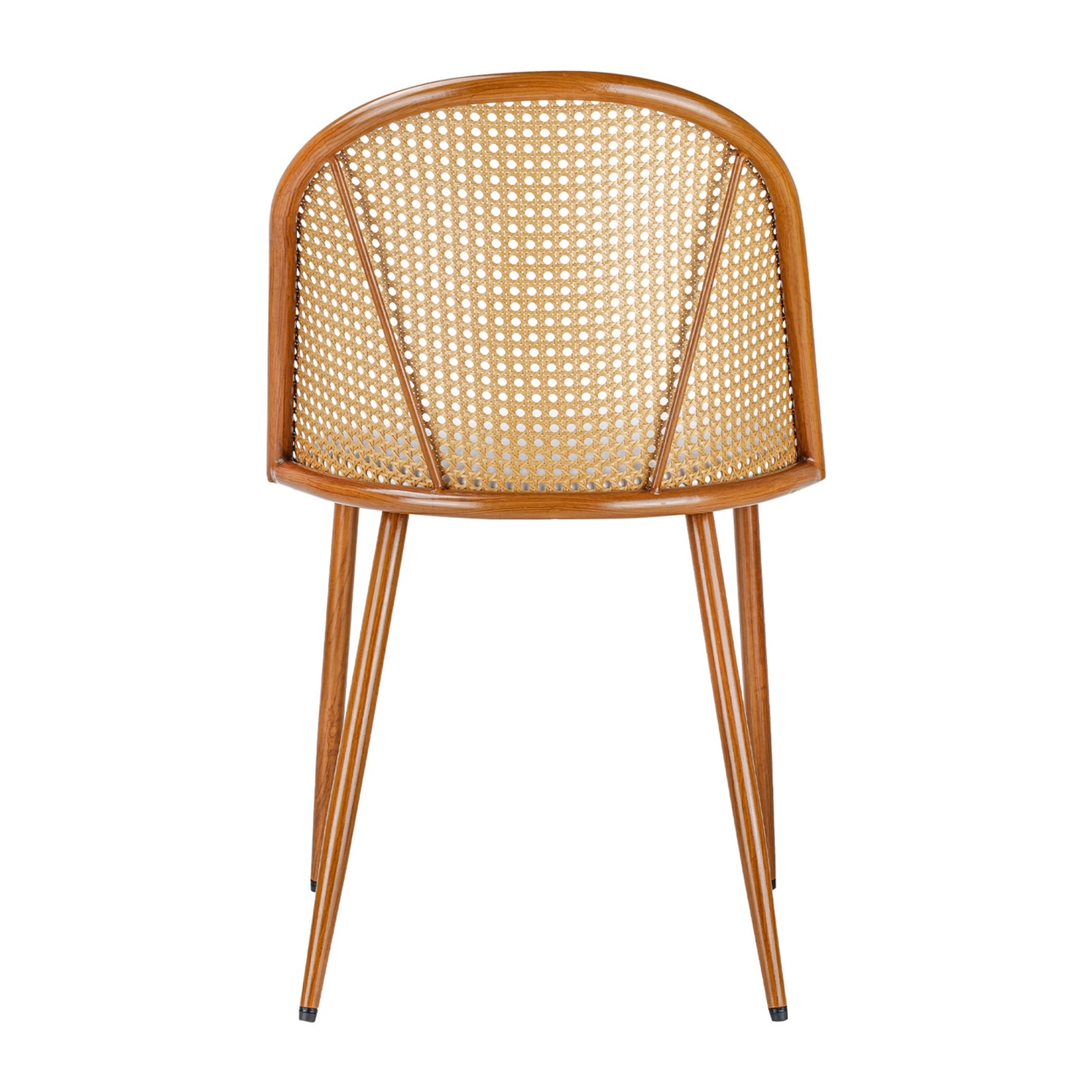 PU Leather Dining Side Chairs Curved Rattan Back Seat Metal Legs Set of 2 Black/White(Natural)