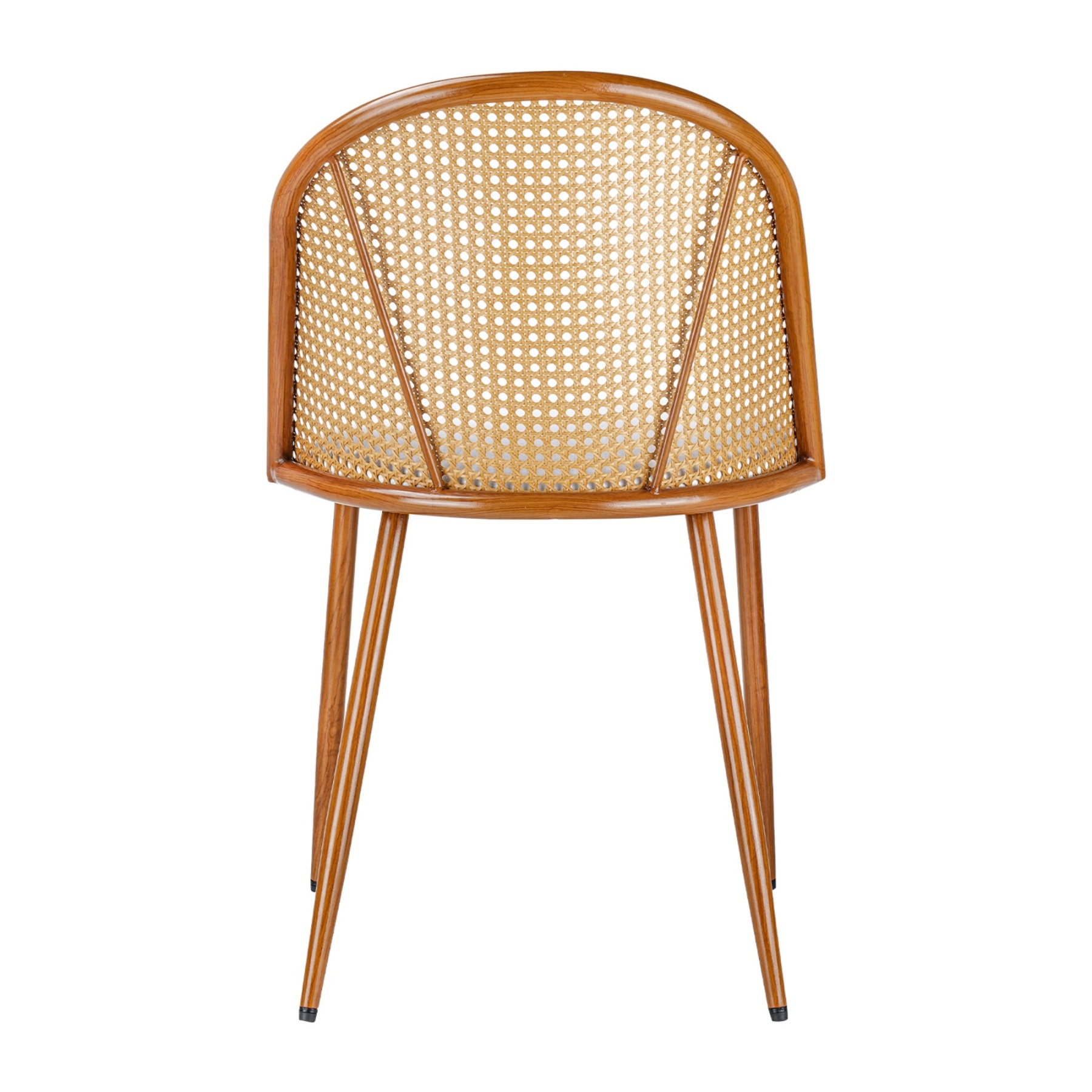 PU Leather Dining Side Chairs Curved Rattan Back Seat Metal Legs Set of 2 Black/White(Natural)