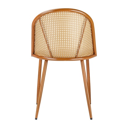 PU Leather Dining Side Chairs Curved Rattan Back Seat Metal Legs Set of 2 Black/White(Natural)