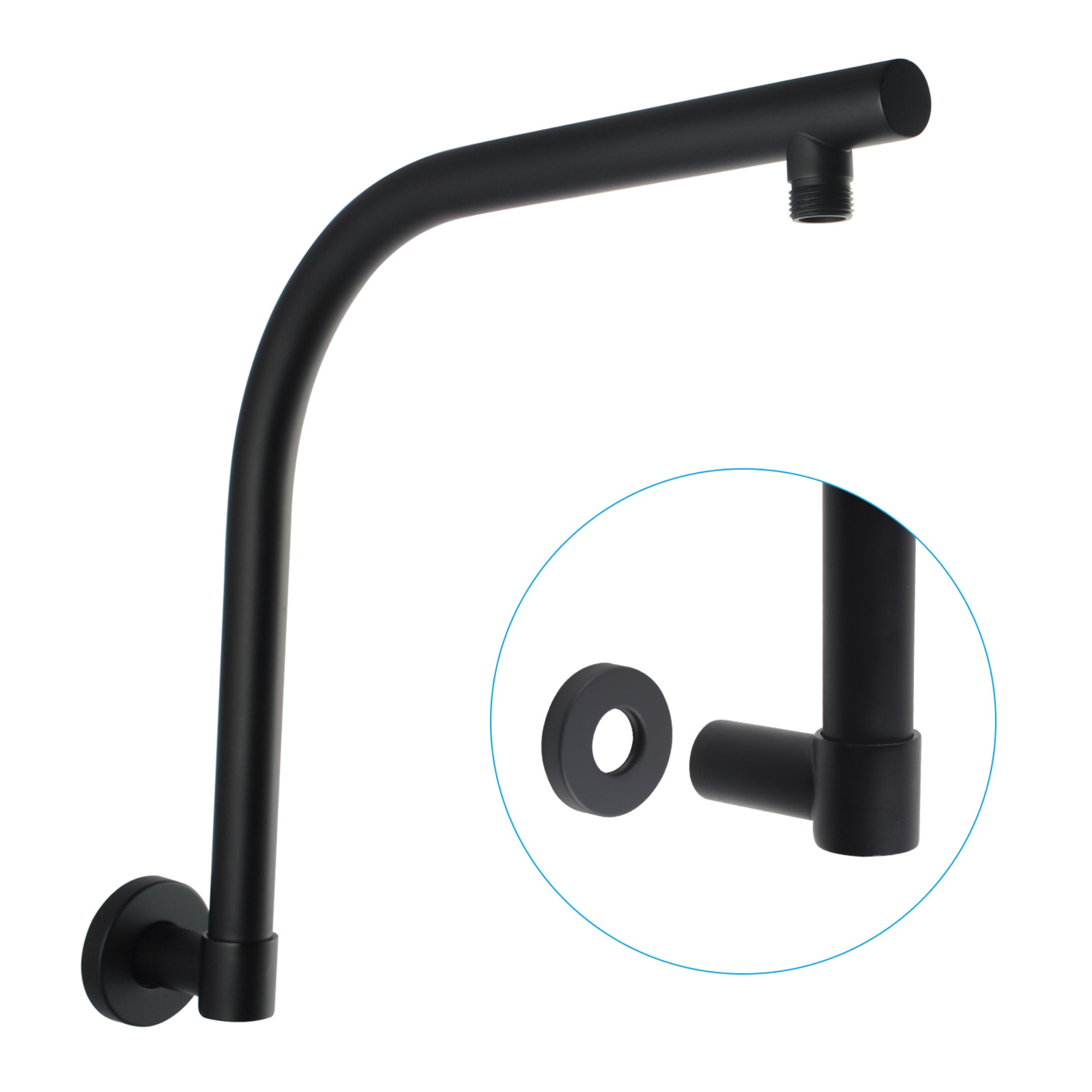 Bathroom Round Brass 180° Swivel Wall Mounted Gooseneck Shower Arm Bath Extension Rain Head Shower Arm Chrome/Black