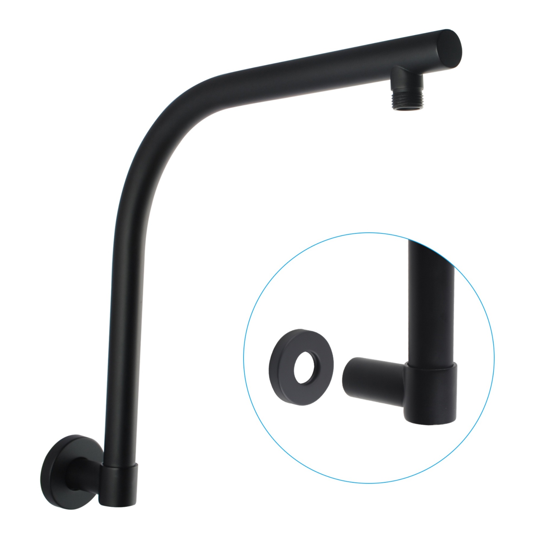 Bathroom Round Brass 180° Swivel Wall Mounted Gooseneck Shower Arm Bath Extension Rain Head Shower Arm Chrome/Black