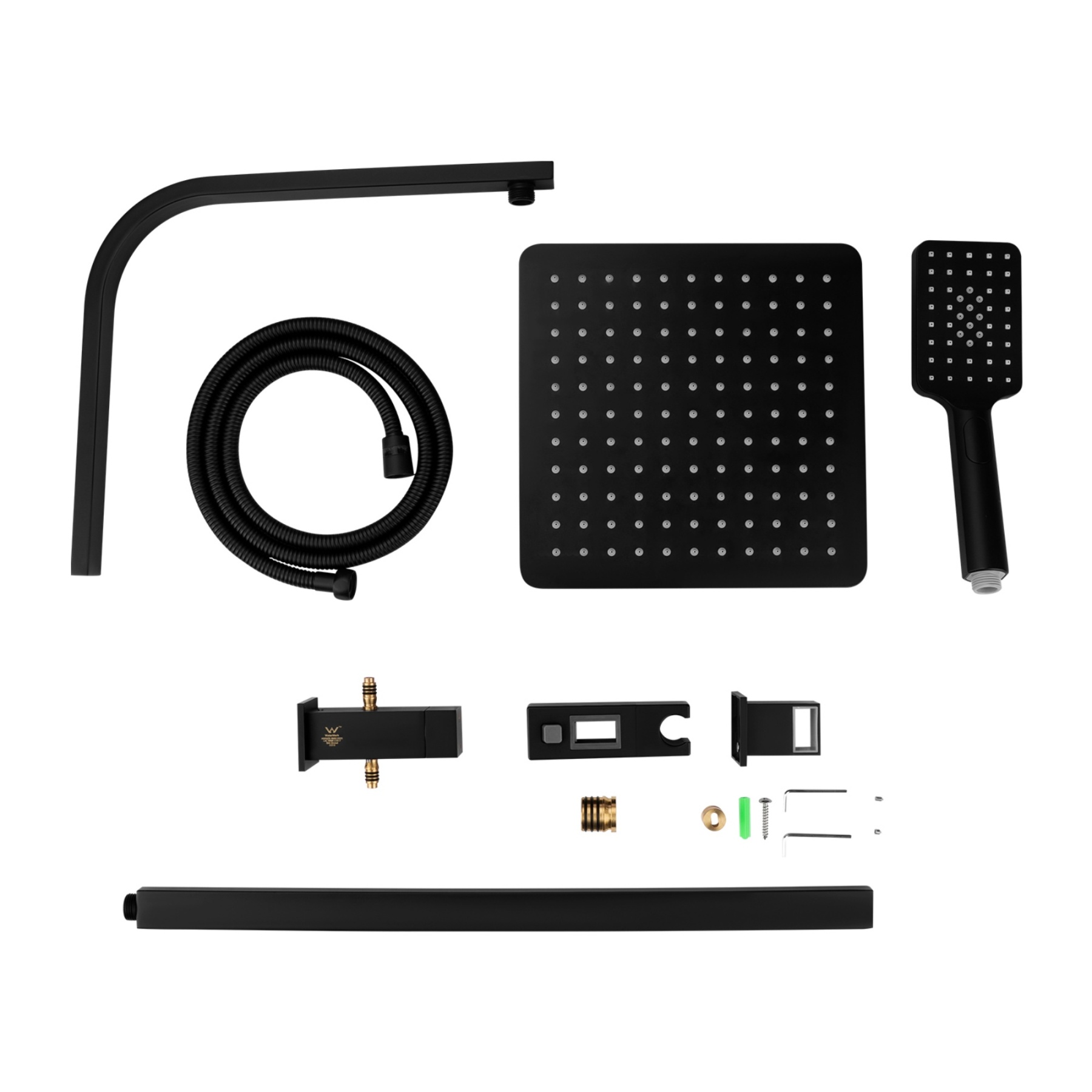 Bathroom 10“ Square Rainfall Twin Shower Set Super Thin Overhead Shower Head 3 Function Hand-held Shower Rose Gooseneck Shower Arm Diverter Chrome/Black