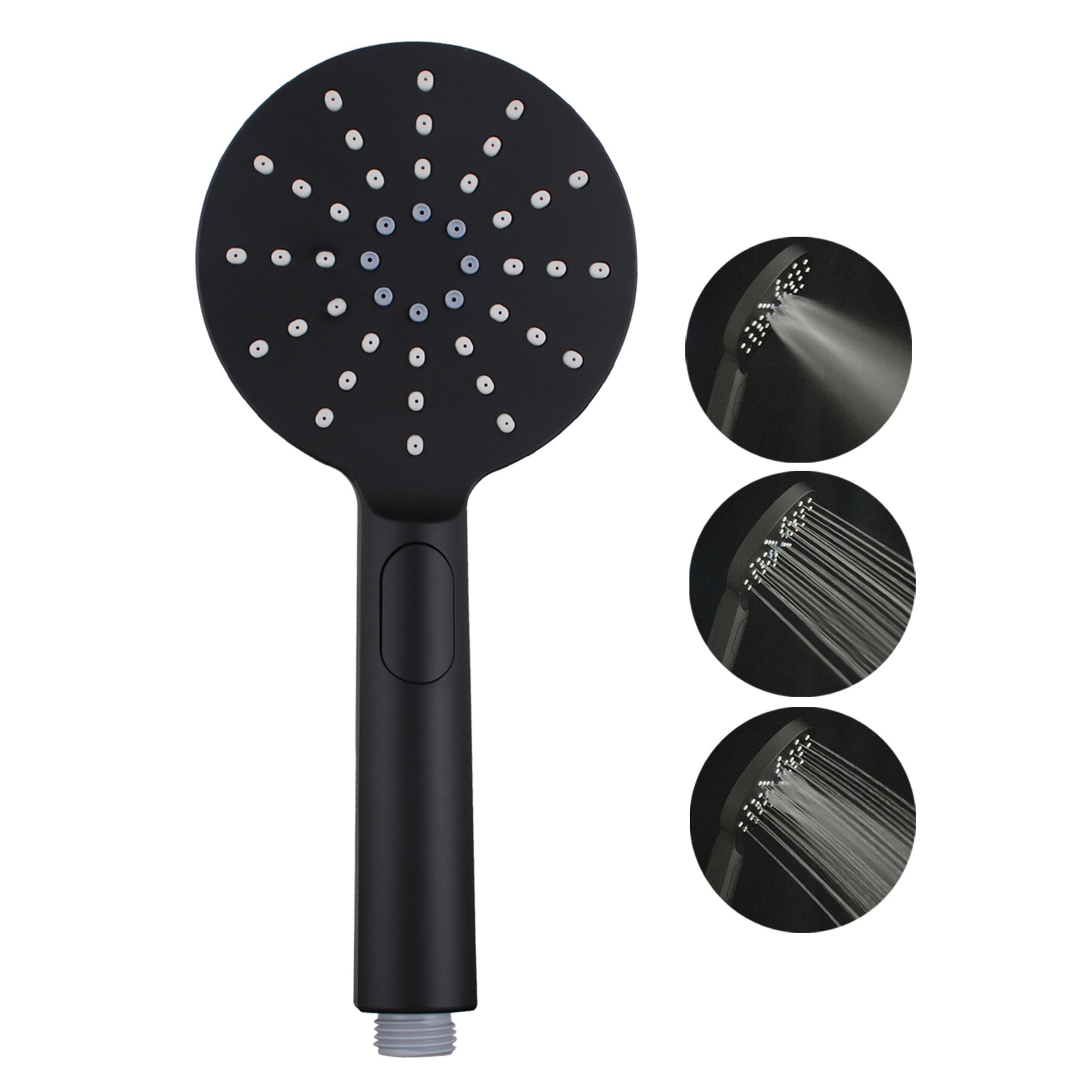 Bathroom Round 3 Function Hand-held Shower Head Bath Rainfall Spray Shower Rose Chrome/Black