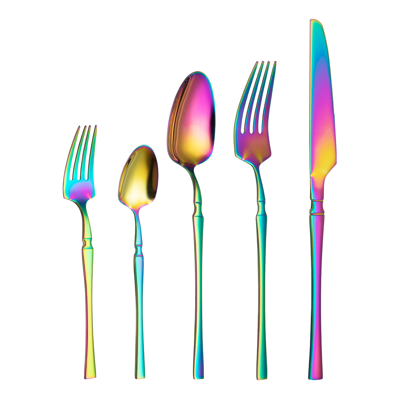 30PCs Stainless Steel Cutlery Set Rainbow Dinner Tableware Knife Fork Spoon