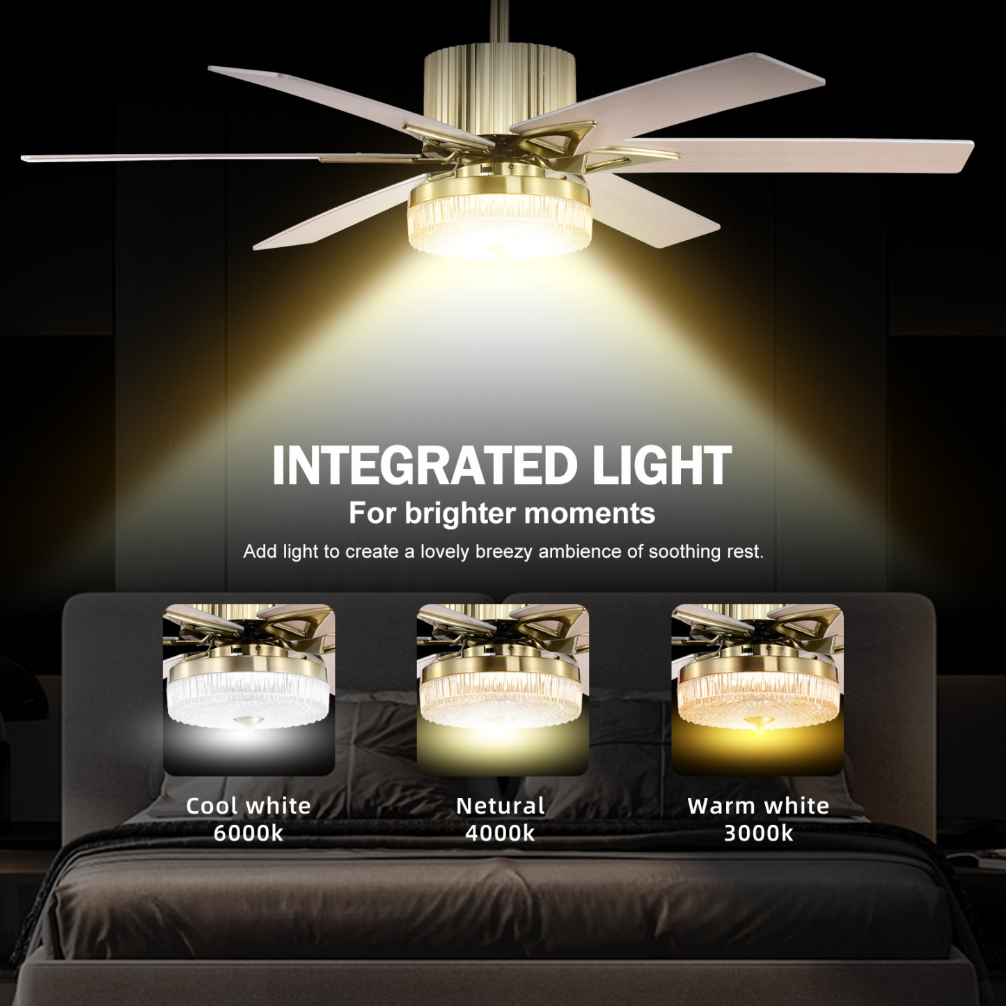 52" Ceiling Fan LED Light Timer Remote Control Reverse Airflow Indoor Outdoor