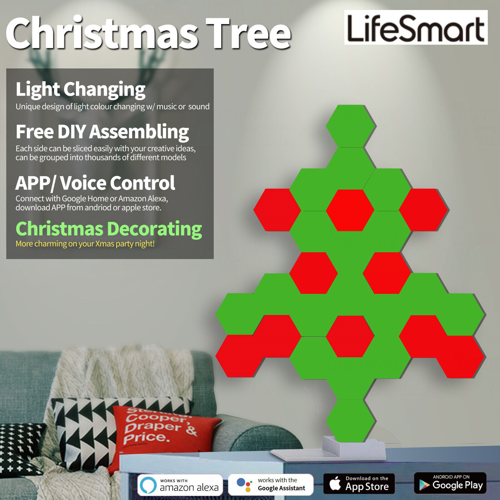 28 pcs LifeSmart Wifi Smart LED Intelligent APP Control Panel Light Christmas Tree Gift Gaming Lighting Party Light DIY