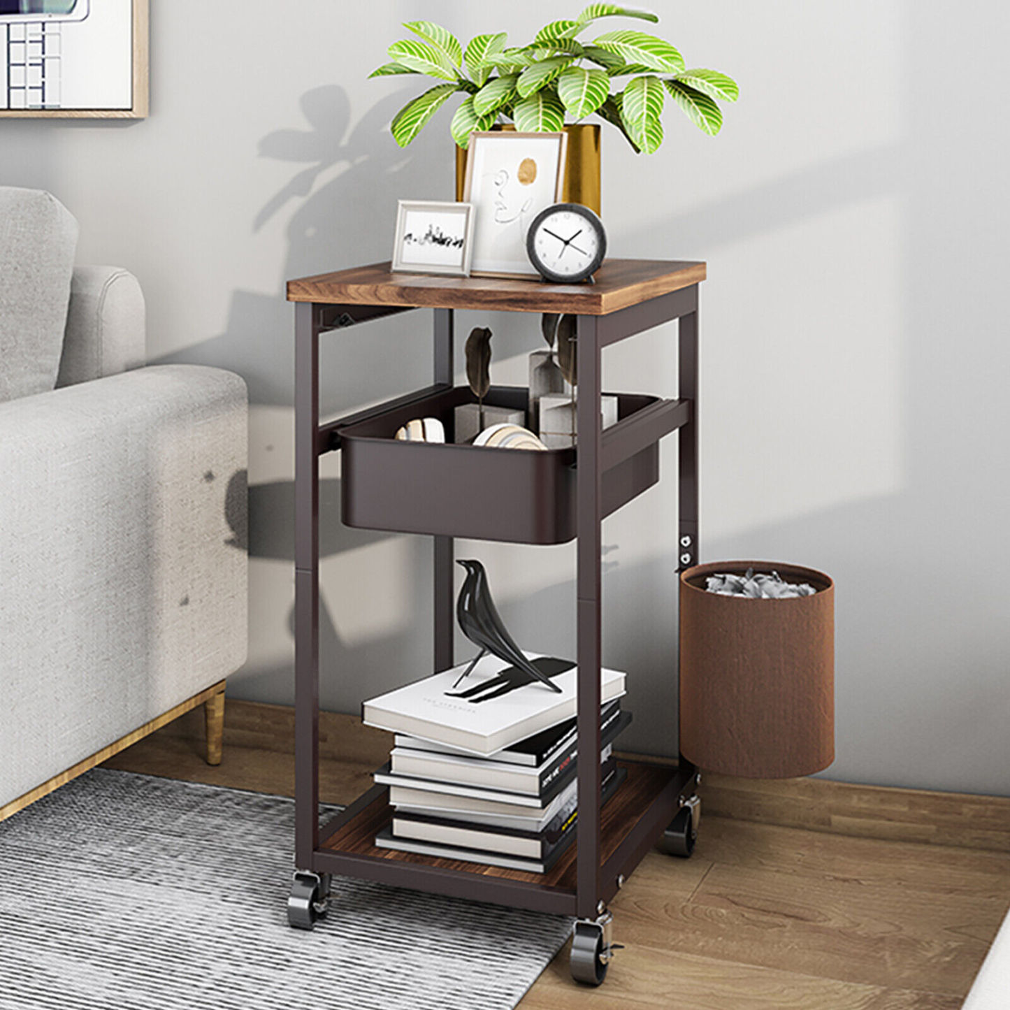 Sliding Drawer Trolley Cart Wheels Kitchen Storage Rack Shelf Corner Food Organiser