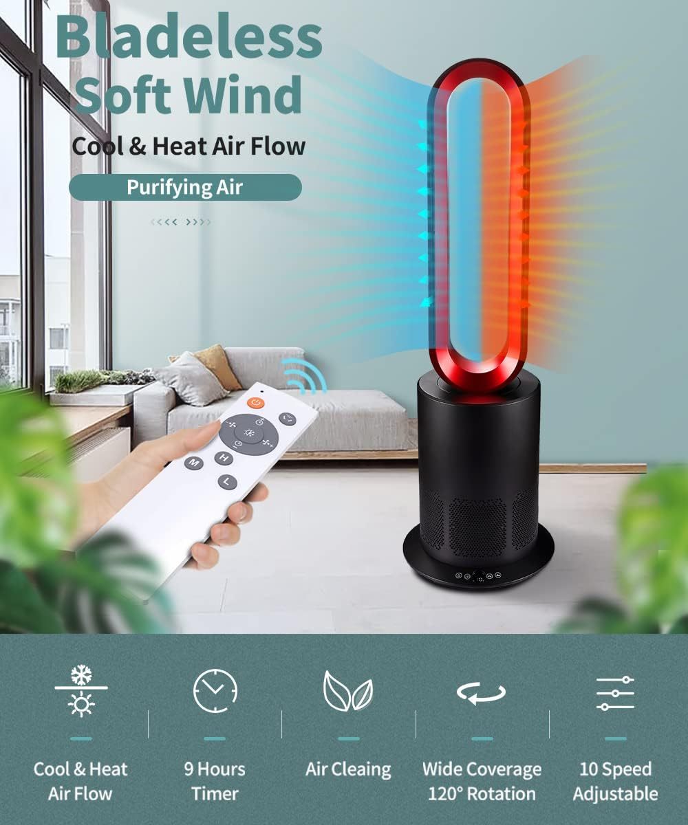 Angelo 3 in 1 Bladeless Heat Fan, Tower Fan & Heater Combo with HEPA Filter Air Purification, Remote Control, Timer, Oscillating, Air Circulator for Bedrooms Office Home SAA Approved