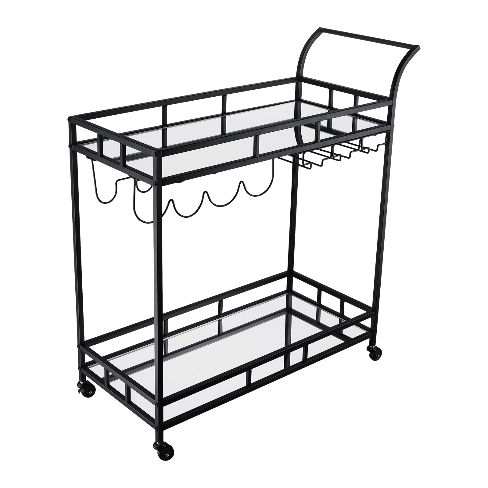 Black Bar Cart Kitchen Trolley Serving Drink Coffee Liquor Tea Wine Cocktail Alcohol