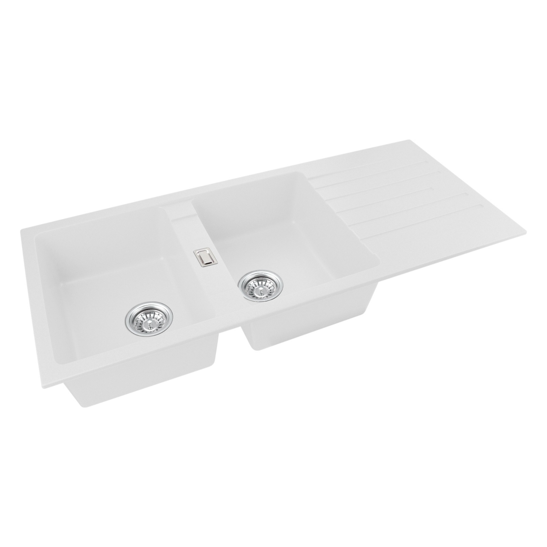 1160mm Granite Quartz Stone Kitchen Sink Double Bowls Drainboard Drainer Under/Top-Mount Black/White