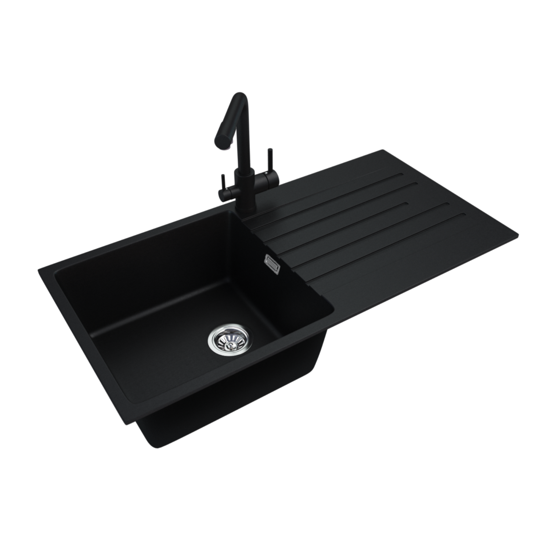 1000mm Granite Stone Single Bowl Kitchen Basin Sink Drainer Board Under/Top Mount Metallic Black/Metallic White