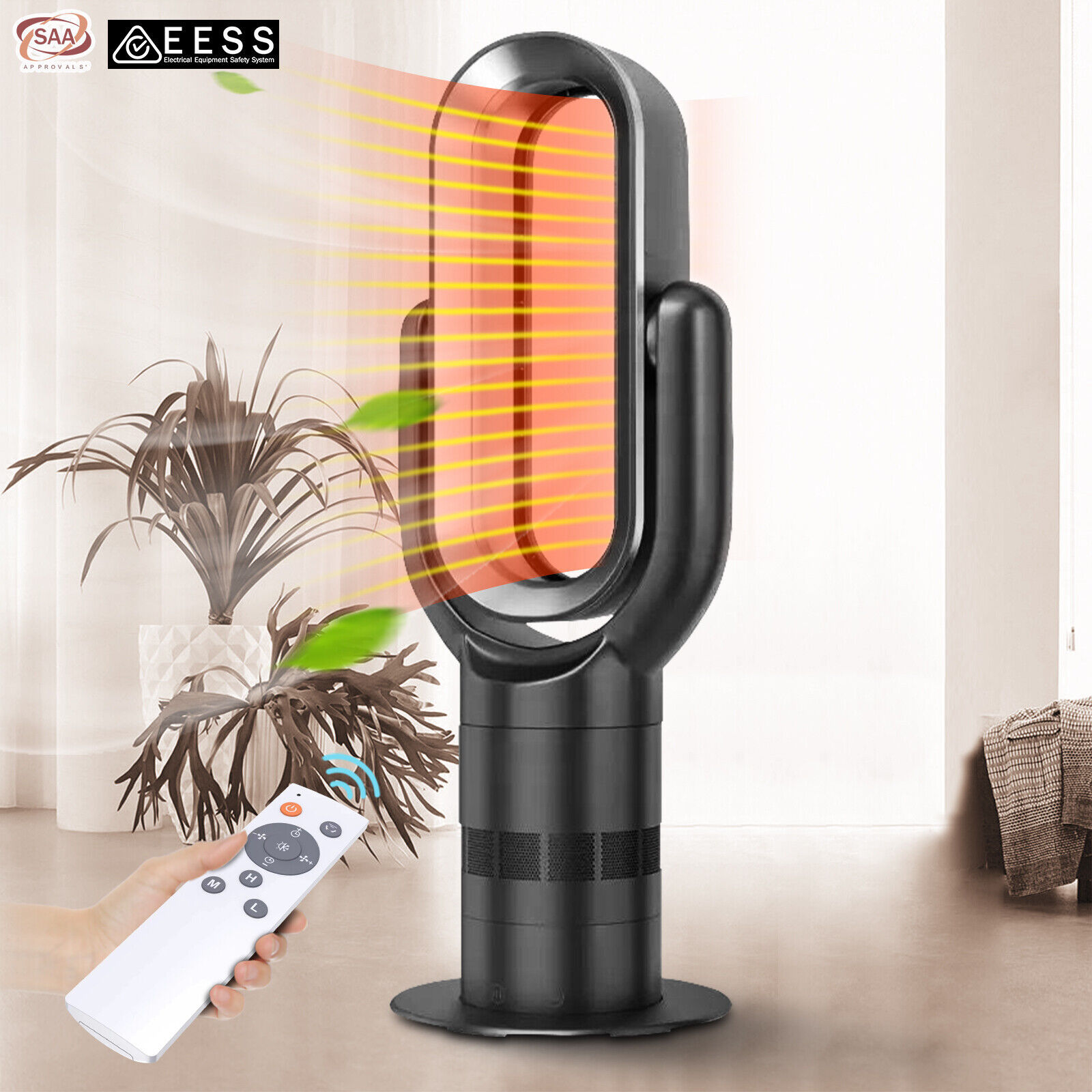 ANGELO Bladeless Cool Heat Fan Timer Remote Control Rotation Low DB Home 2 in 1