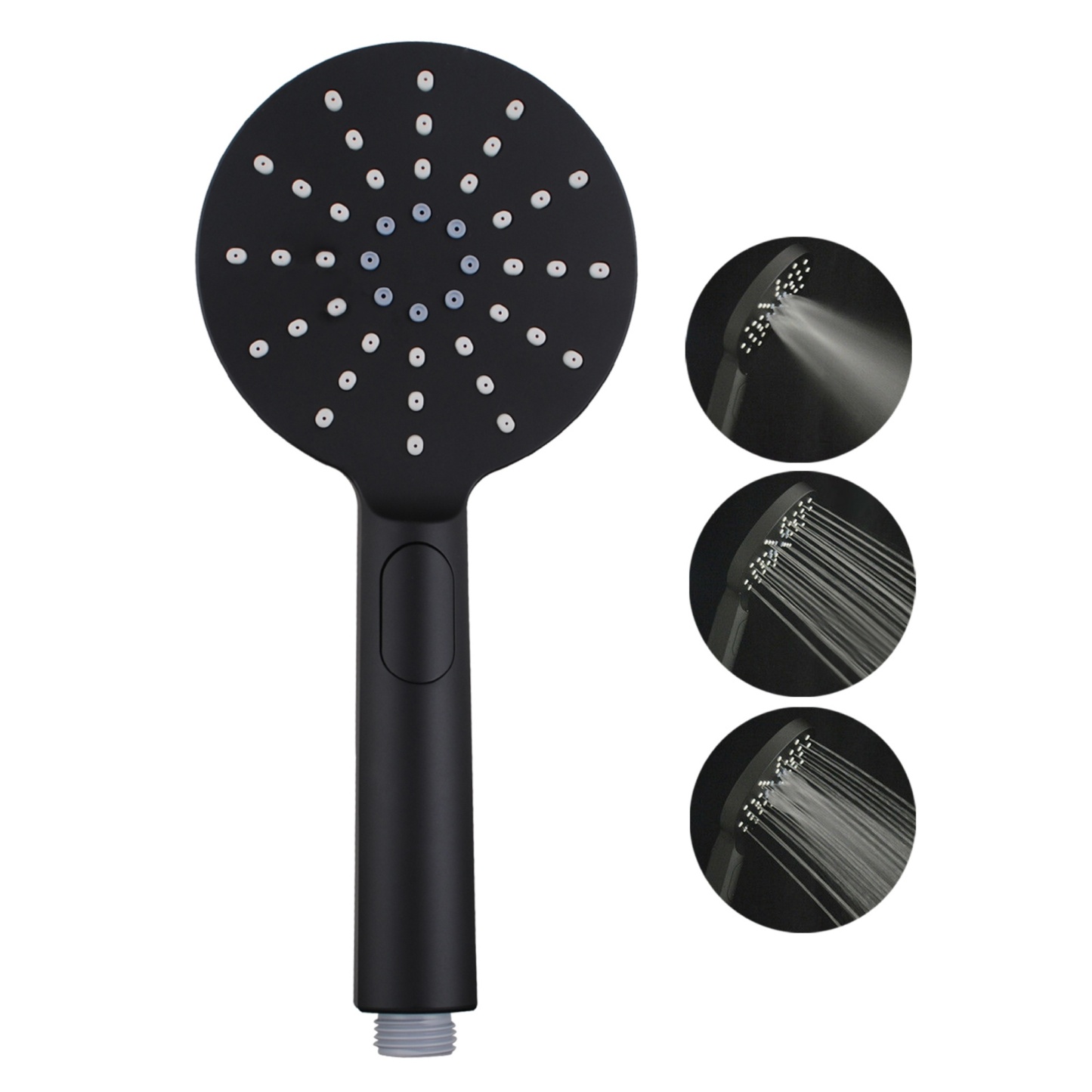 Bathroom Round 3 Function Hand-held Shower Head Bath Rainfall Spray Shower Rose Chrome/Black