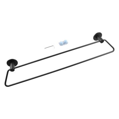 600mm Bathroom Round Stainless Steel Double Towel Rail Wall Mounted 2 Bar Towel Clothes Hanger Holder Matte Black