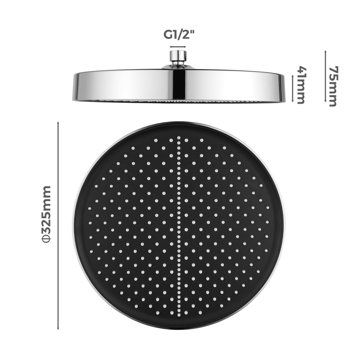 325mm 13'' Bathroom Round 360° Swivel Rainfall Overhead Shower Head Rose For Wall Arm Rail Chrome/Black
