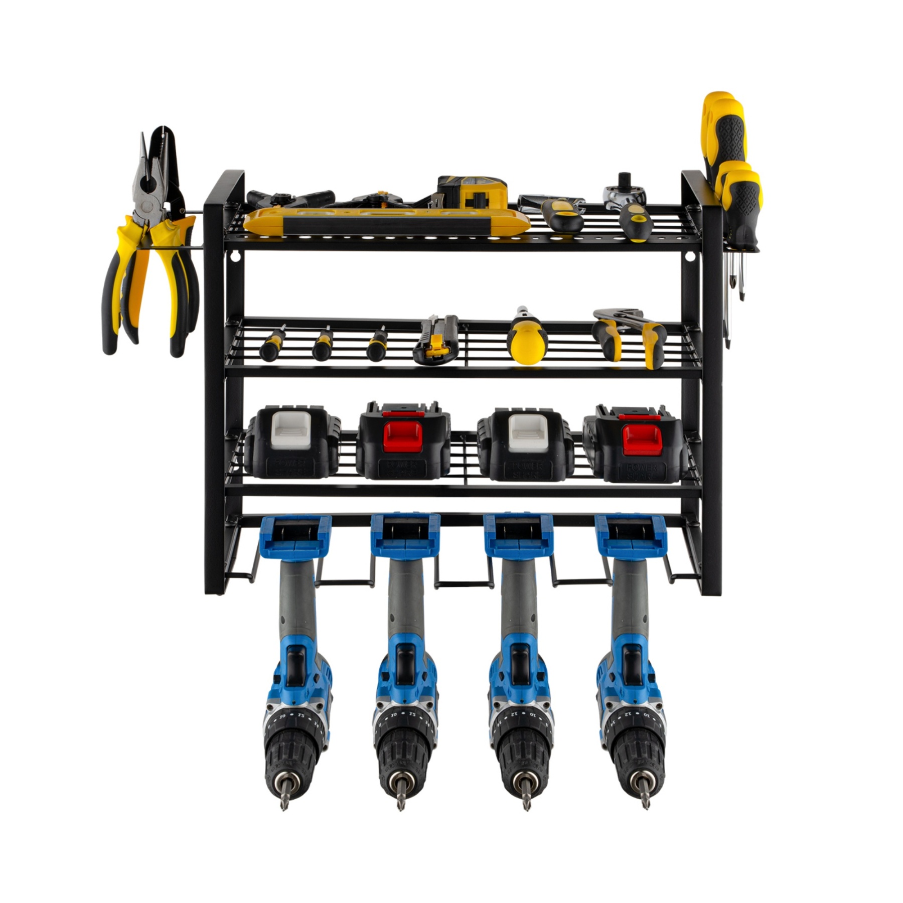 4 Tier Power Tool Utility Rack Garage Tool Organizer Storage Wall Mount Drill Holder