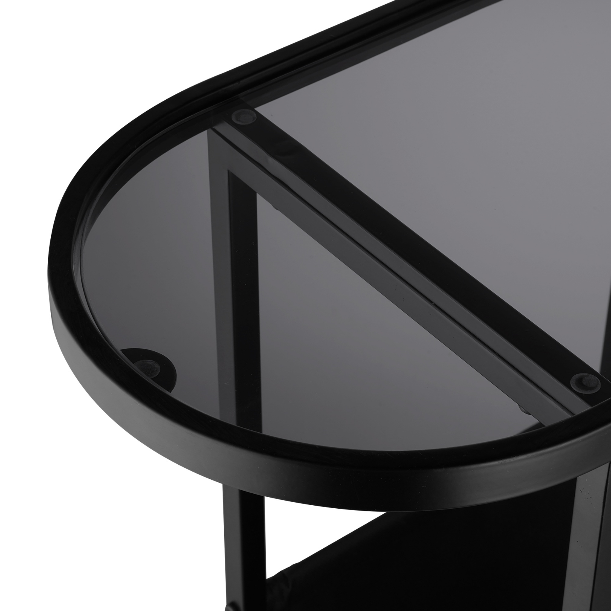 Oval Glass Tabletop Coffee Side Table Bedside Table with Magazine Storage Holder Black