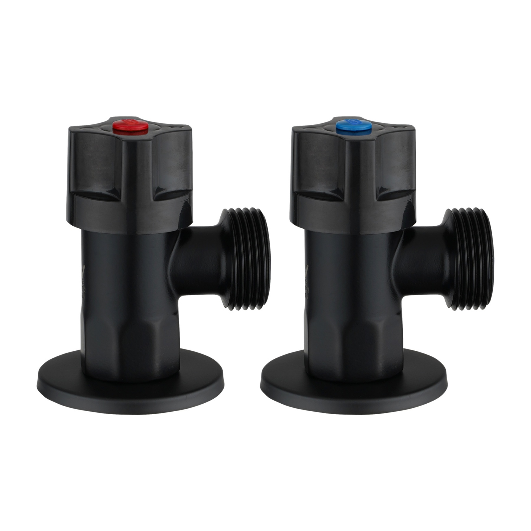 Round Brass Pair Laundry Washing Machine Taps 1/4 Turn Wall Twin Taps Hot and Cold Water Taps Chrome / Black