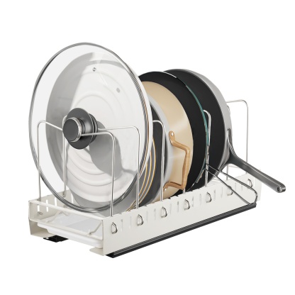 Under Cabinet Pull-Out Kitchen Cookware Storage Rack Pot Pan Organizer Holder Drain Tray Shelf Black/White