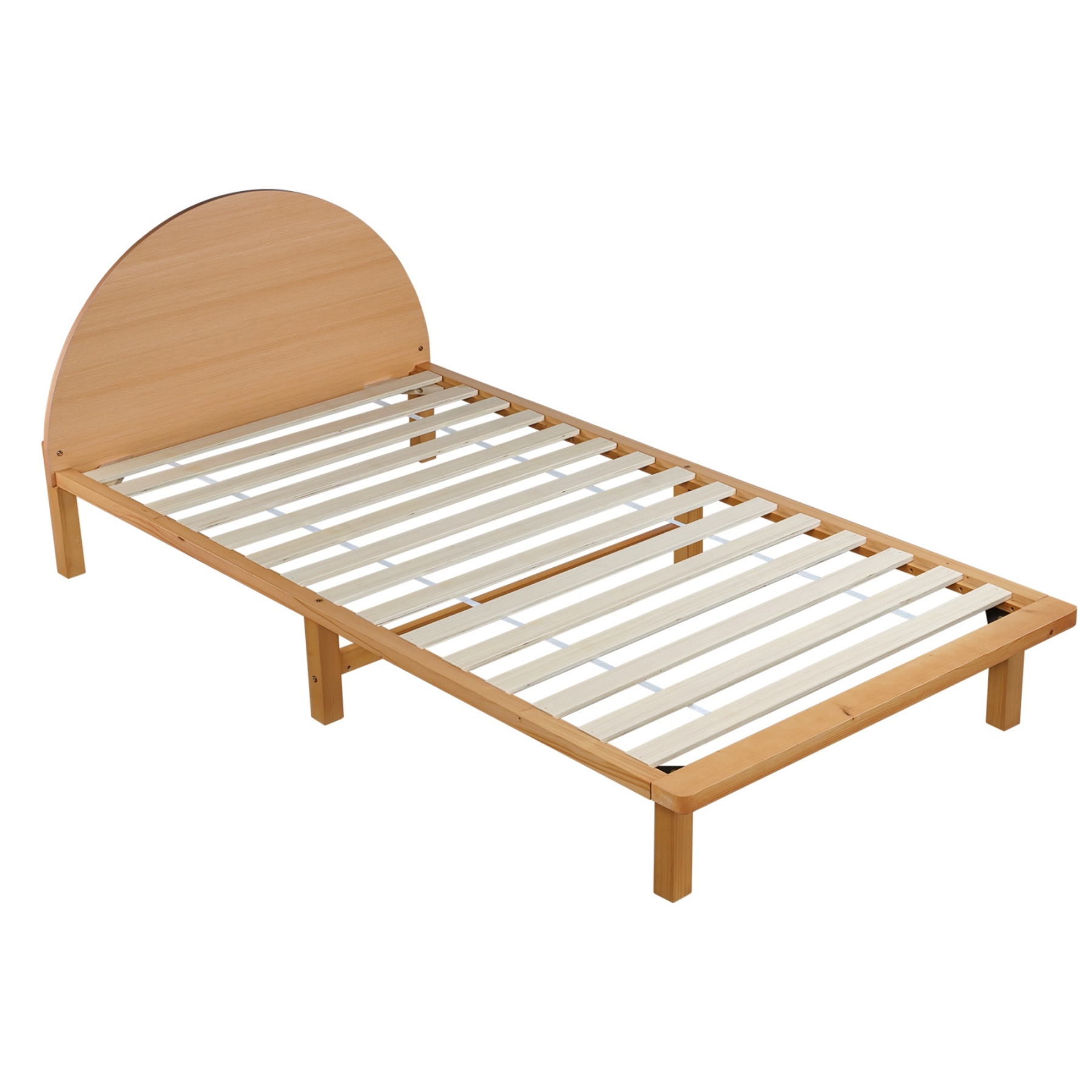 Bedroom Pine Wood Bed Frame Wooden Base Platform Round Bedhead Oak King Single/Single
