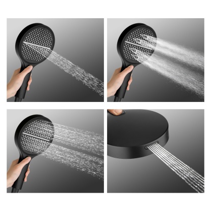 150mm 4 Function Bathroom Hand-Held Shower Head Round High Pressure Bath Spray Handheld Shower Rose Chrome/Black