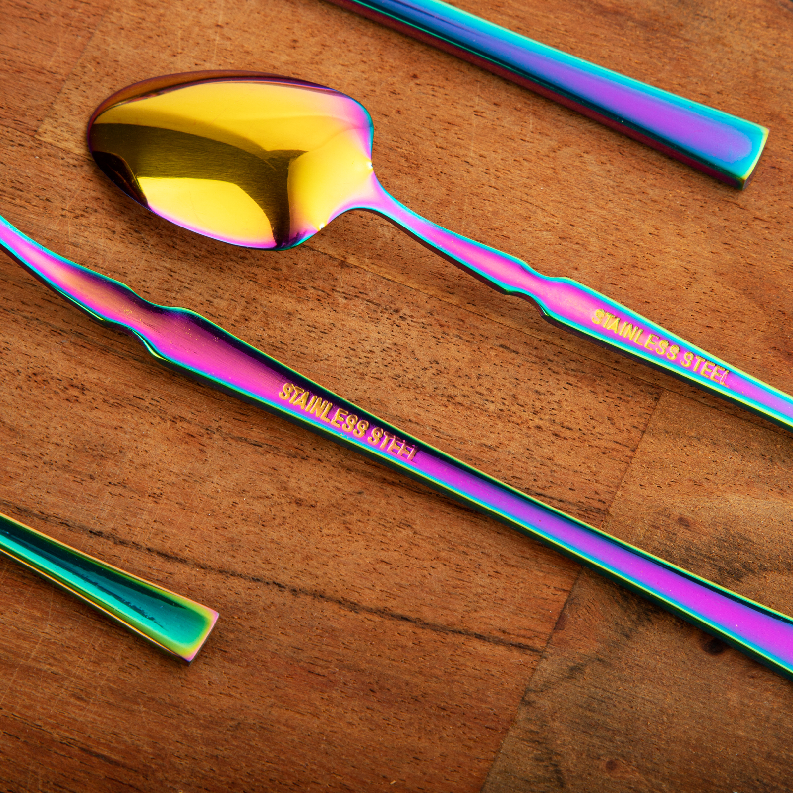 30PCs Stainless Steel Cutlery Set Rainbow Dinner Tableware Knife Fork Spoon
